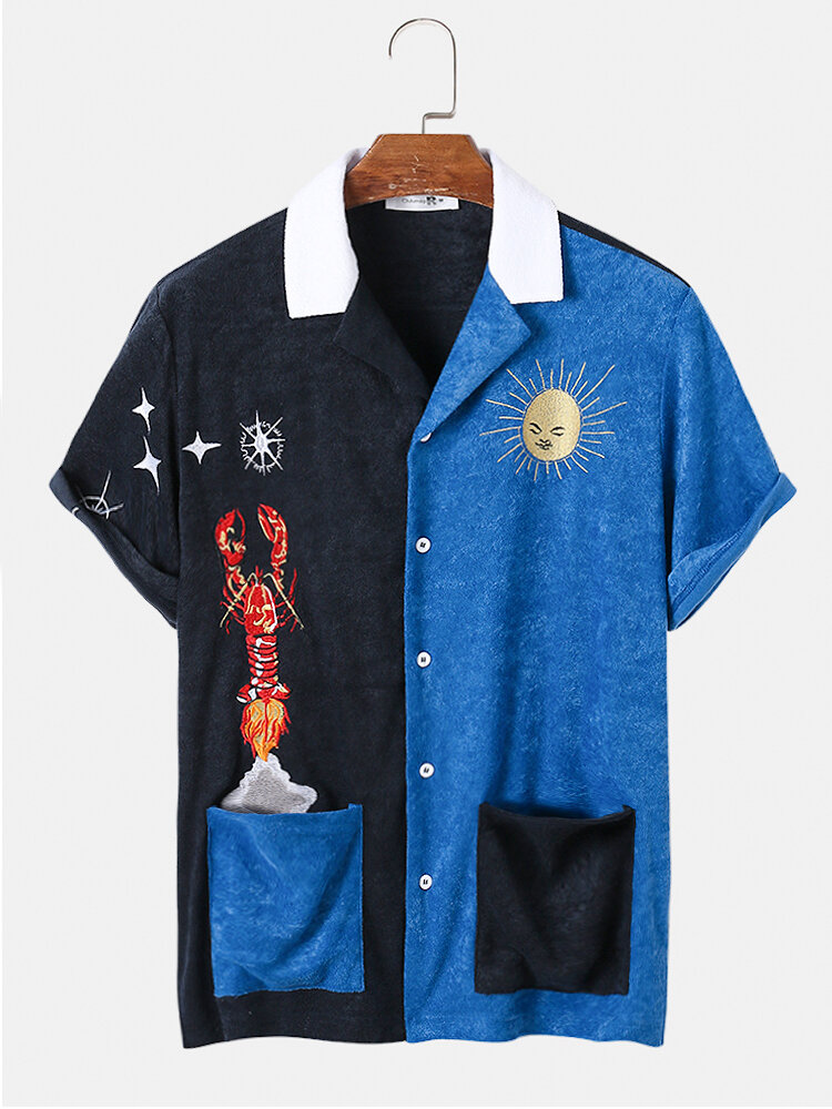 

Mens Cabana Terry Cloth Lobster & Celestial Embroidery Towel Shirts
