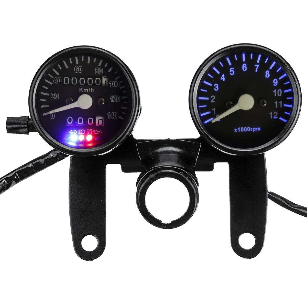 

12V Motorcycle LED Backlight Odometer and Tachometer Speedometer Dual Gauge Black Universal