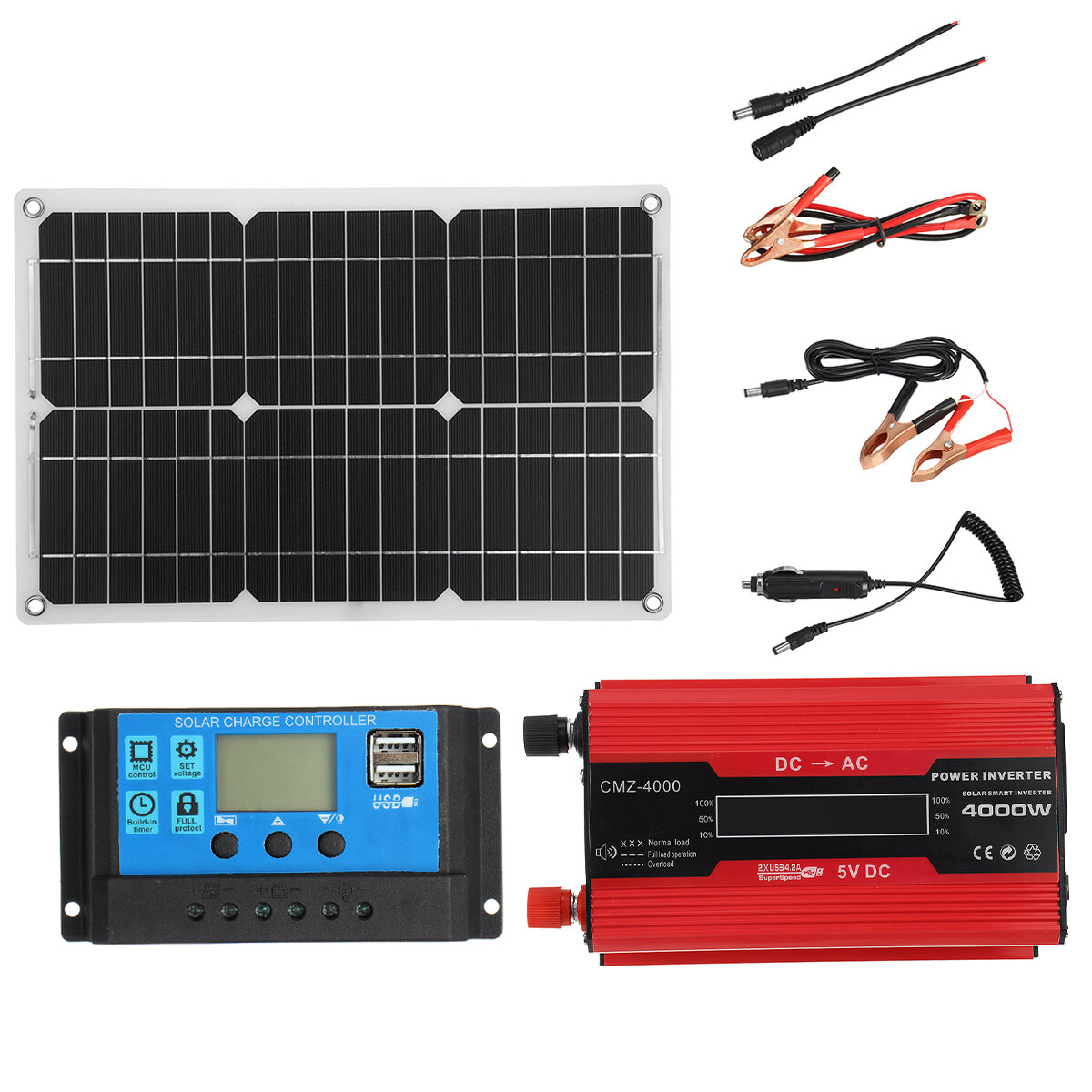 Zonne-energiesysteem Kit 18V Zonnepaneel 4000W 12V naar 110V/220V Omvormer 30A 12/24V Laadregelaar USB Kit