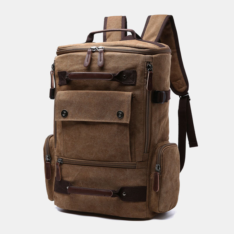 Men Canvas Multi-pocket Large Capacity Multifunction Laptop Casual Backpack Travel Bag