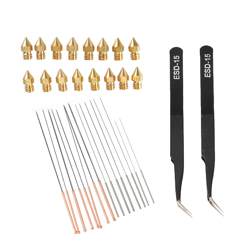 0210mm 175mm Filament Brasss Nozzle Stainless Steel Nozzle Cleaning Needle Tweezers DIY Kit 3D Printer Part