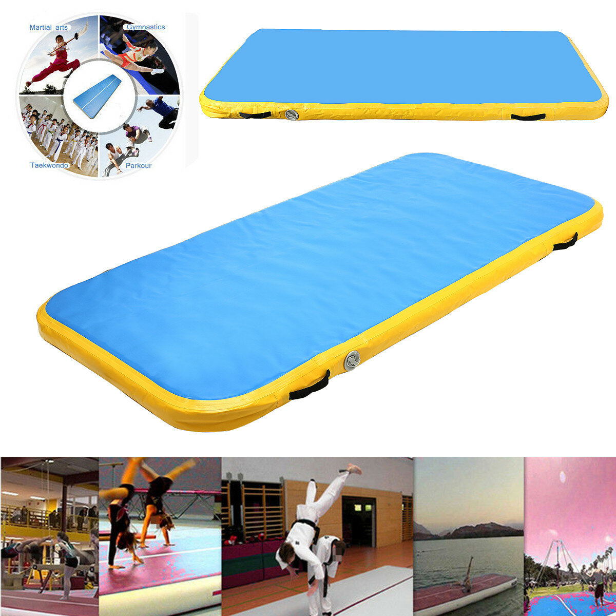 197x35.4x3.9 inch Airtrack Gymnastiekmat Opblaasbare GYM Lucht Track Mat Cheerleading Vloer Tumbling Training Pad Blauw