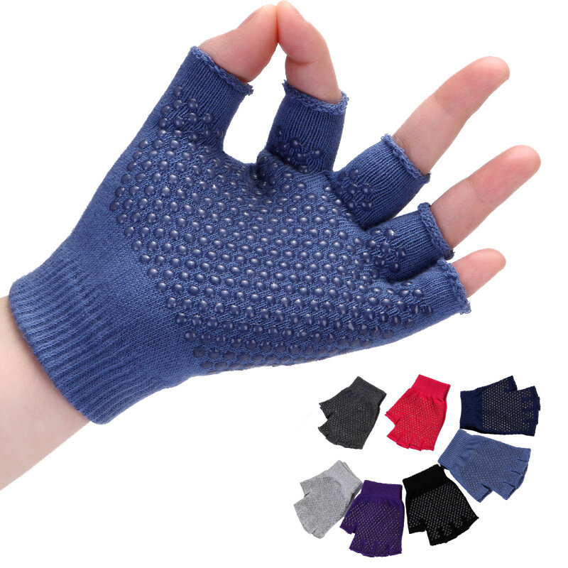 Women Non Slip Sporty Style Design Fingerless Yoga Gloves