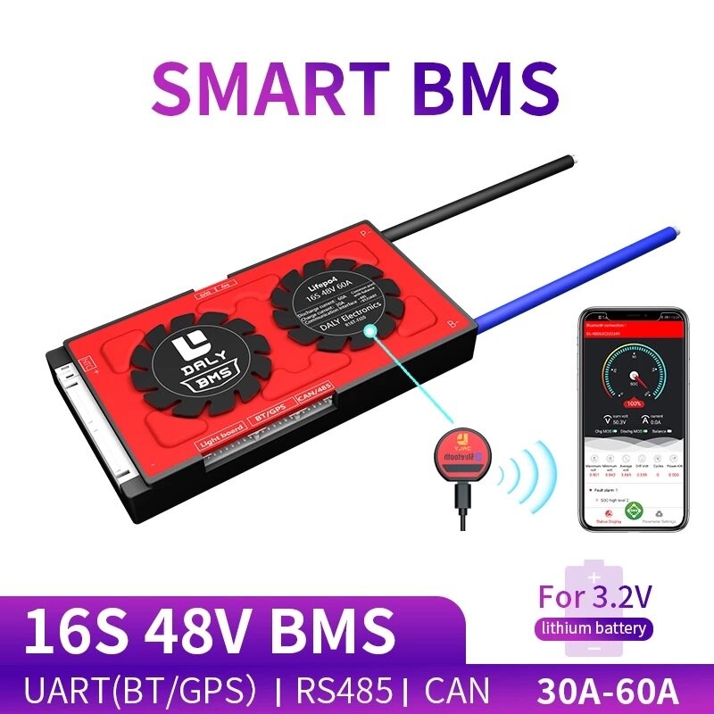 

DALY BMS 16S 48V 30A 40A 60A 3.2V 18650 Bluetooth 485 to USB Device NTC UART Software Togther Lion LiFepo4 Battery BMS