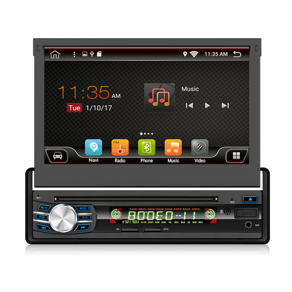 YUEHOO 7 Inch 1 DIN Android 10.0 Car Radio Multimedia DVD Player Retractable Touch Screen Stereo 4 Core 4+32G WIFI 4G GPS Navigation FM AM RDS