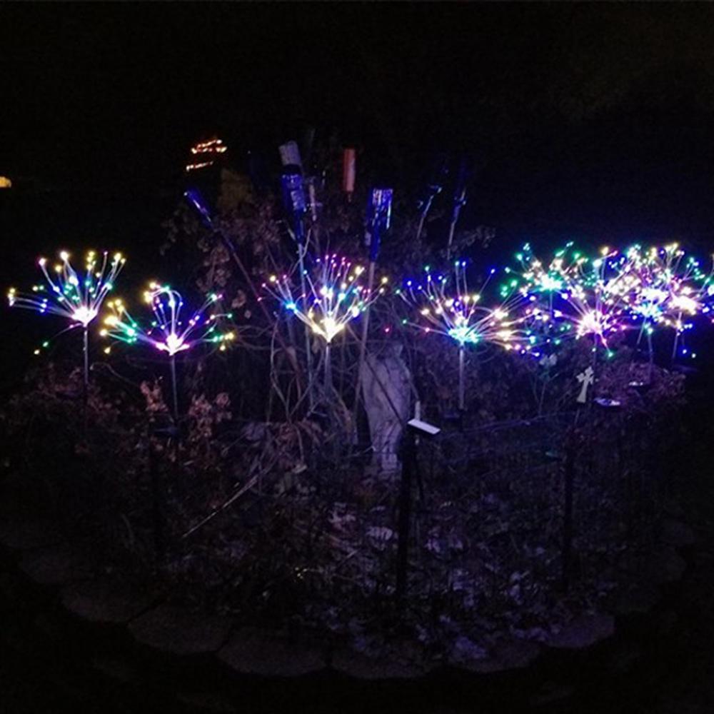 Zonne-energie 8-modi 90LED Colorful Sliver Wire Starburst Firework String Light voor Christmas Garde