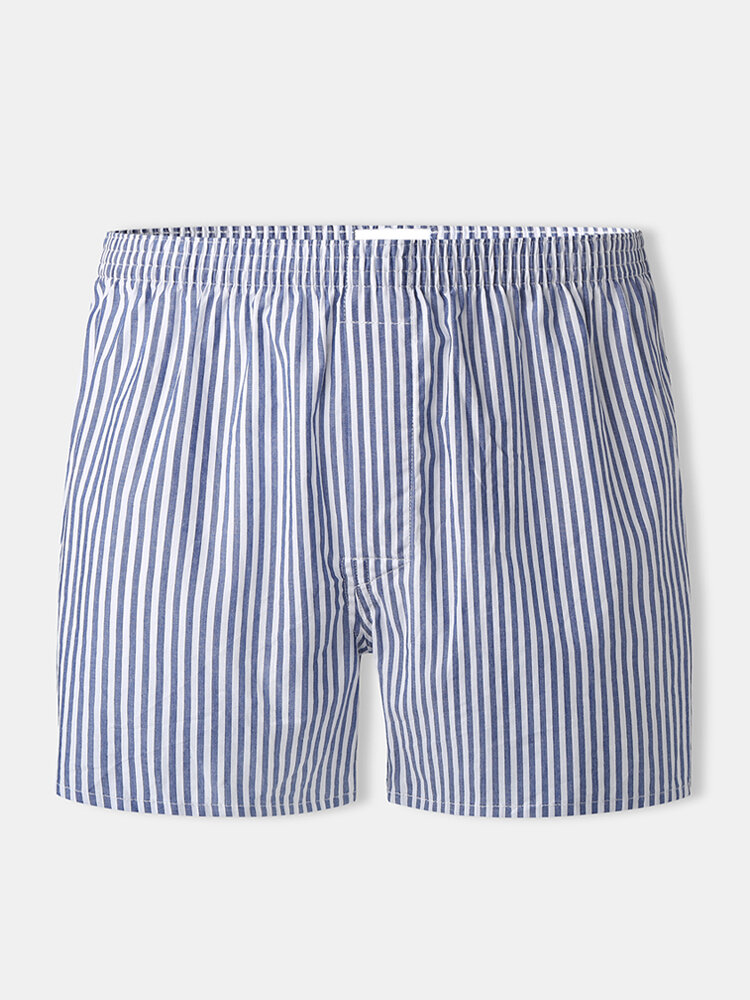 Mens 100% Cotton Striped Thin Loose Breathable Button Fly Home Boxers Shorts