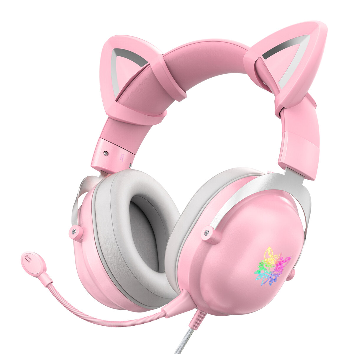 

ONIKUMA X11 Cat Ear Headset 3.5mm Jack 50mm Sound Unit RGB Light Gaming Headphone Detachable Noise-canceling Mic for PS4