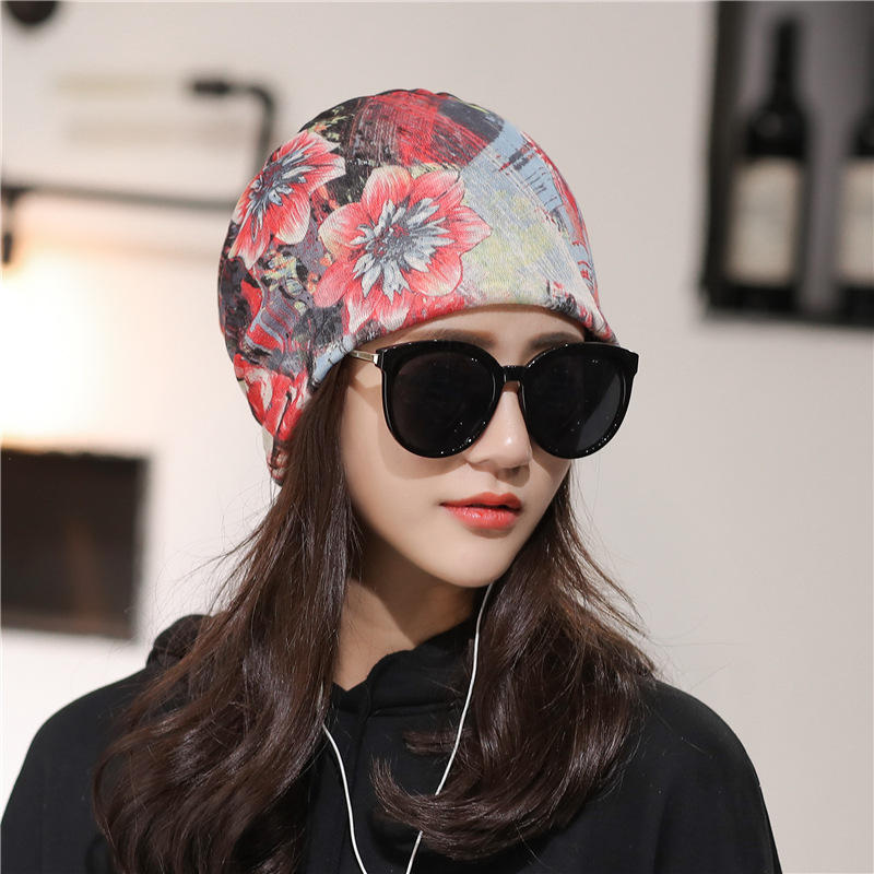 Womens Ethnic Stripe Double Layers Beanie Hat Brimless Cap