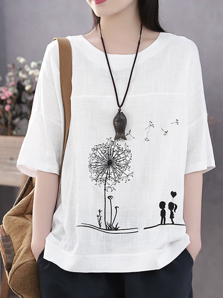 Kunstzinnig dun T-shirt met ronde hals en bloemenprint voor dames
