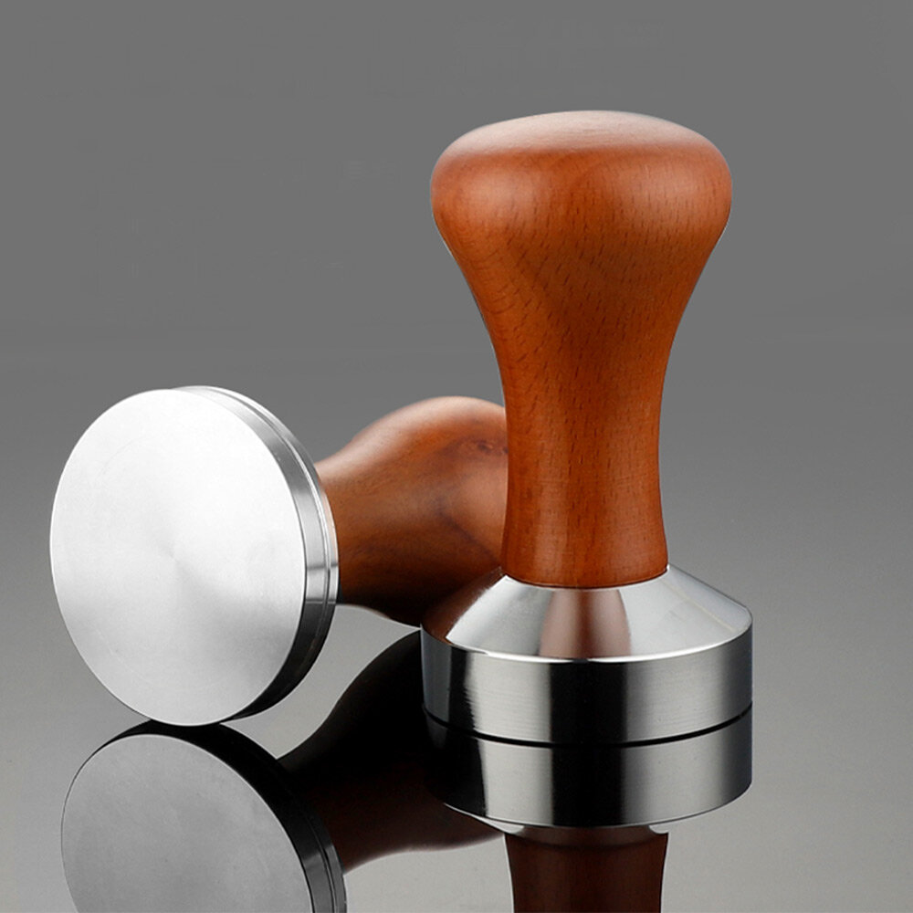 Coffee Tamper Espresso Press with Tamper Mat Aluminum Flat Base Wooden Handle for Coffee Grounds Barista Espresso Machin