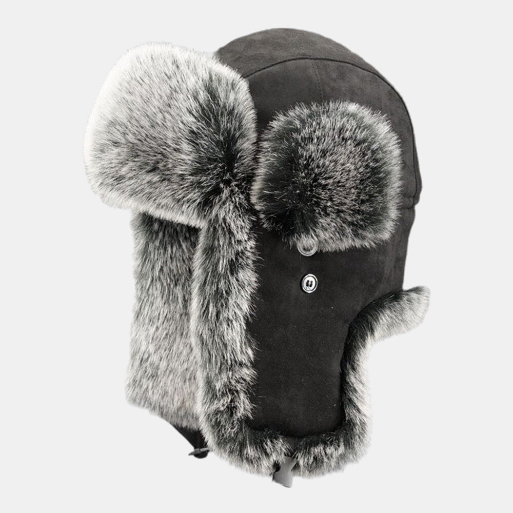 Men Furs Solid Color Plus Velvet Thicken Cold Protection Windproof Ear Protection Multiple Wearing Methods Trapper Hat