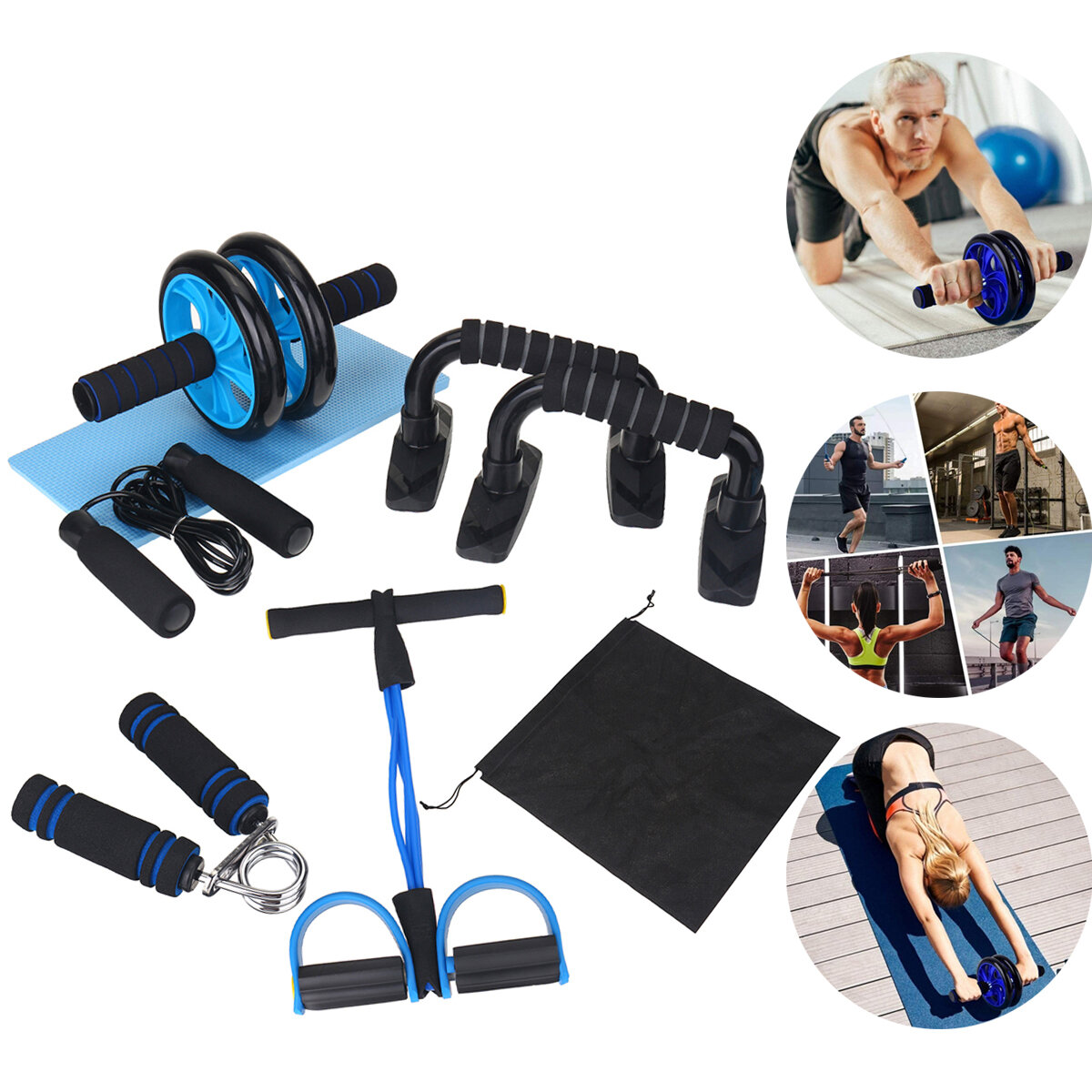KALOAD 8PCS Abdominal Training Set Non-slip AB Wheel Roller Resistance Band Jump Rope Fitness Gym Exercise Tools