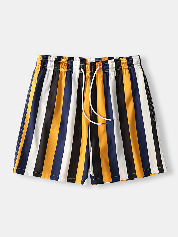 Image of Herren Colorful Stripe Shorts Schnelltrocknendes Mesh-Futter Mid Lnge Beach Holiday Swim Trunks Shorts