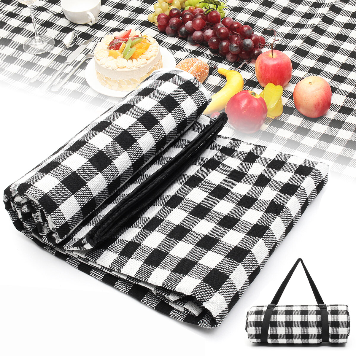 200X200 CM Su Geçirmez Ekstra Büyük Piknik Battaniye Halı Katlanır Mat Premium Kaşmir Siyah Halı Makinesi Yıkanabilir Mat Aile için Plaj Outdoor