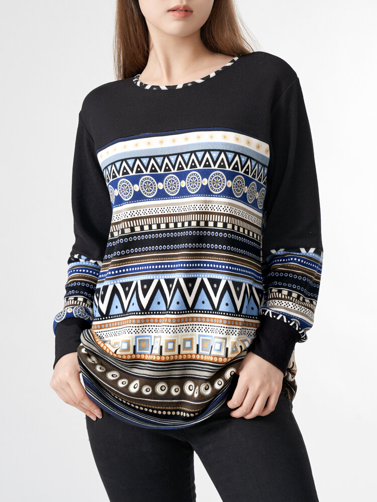 Tribal patroon casual sweatshirt met lange mouwen en ronde hals