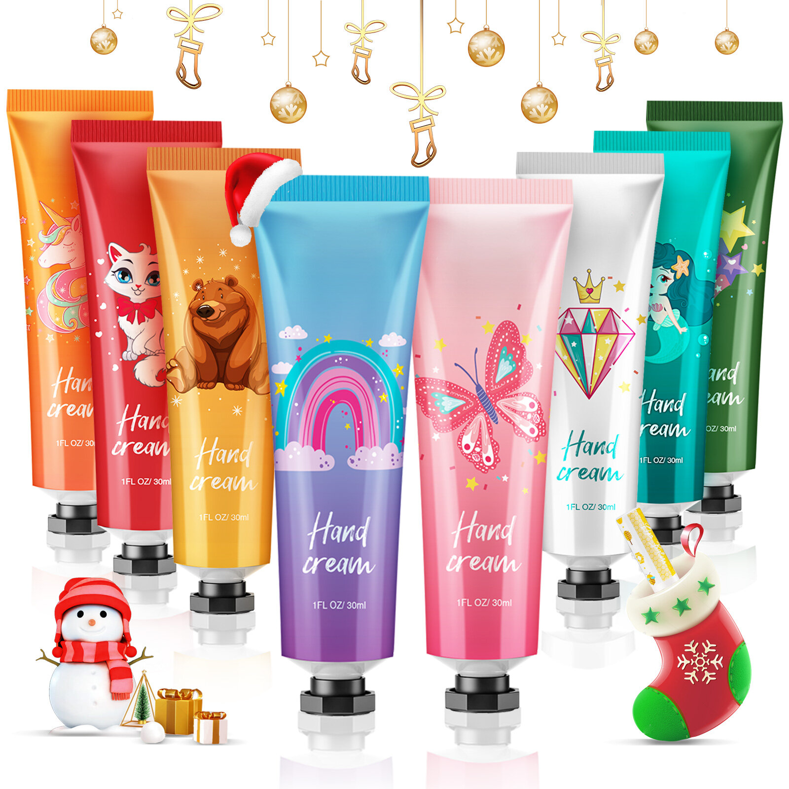 GLAMADOR Hand Cream Gift Set 9 Pcs Travel Size Hand Lotion 30ml with Lip Balm Hand Cream for Dry Cra