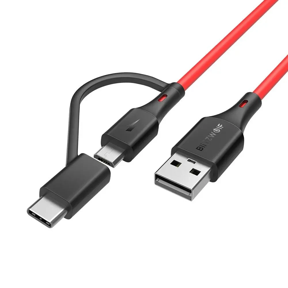 שלישיית כבלים איכותיים MICRO USB עם מתאם ל-USB TYPE C מבית בליצוולף
