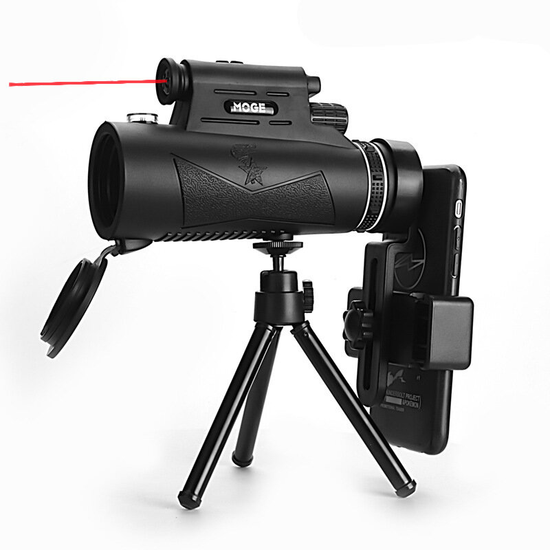 Moge 12X50 HD Telescópio com Lanterna Infravermelha Adaptador de Telefone Tripé Para Acampamento Ao Ar Livre Viagem Alta Potência Observação de Pássaros