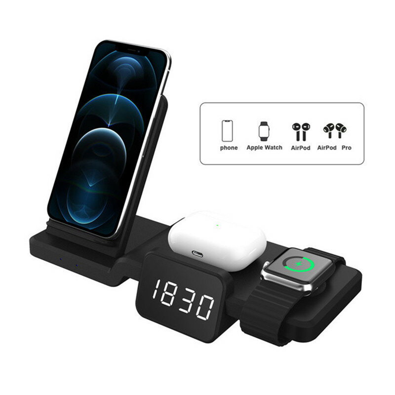 

Bakeey 5 in 1 Wireless Charger Fast Charging Dock Station with Clock Time Display for iPhone 12 for AirPods iWatch 6