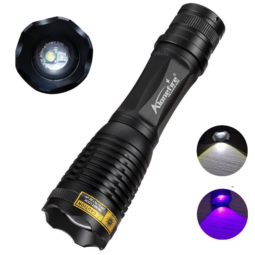 

Alonefire E007-WU 8000LM 2 in 1 UV Flashlight LED Torch 395nm Ultraviolet Urine Detector for Carpet Pet Urine Catch Scor