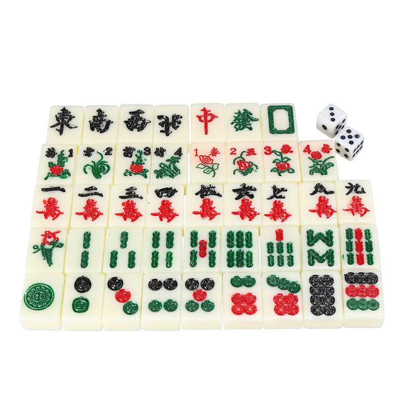 Jogo de tabuleiro retrô chinês Mahjong Caixa brinquedo Raro 144 telhas Mah-Jong conjunto em couro Caixa