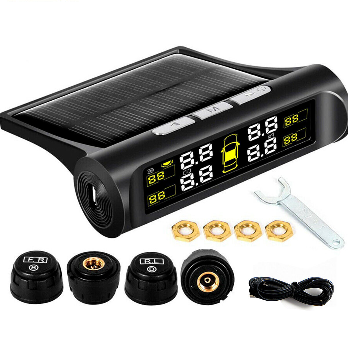 Car Wireless Solar LCD Screen TPMS Tire Pressure Monitoring System With 4 Sensor
