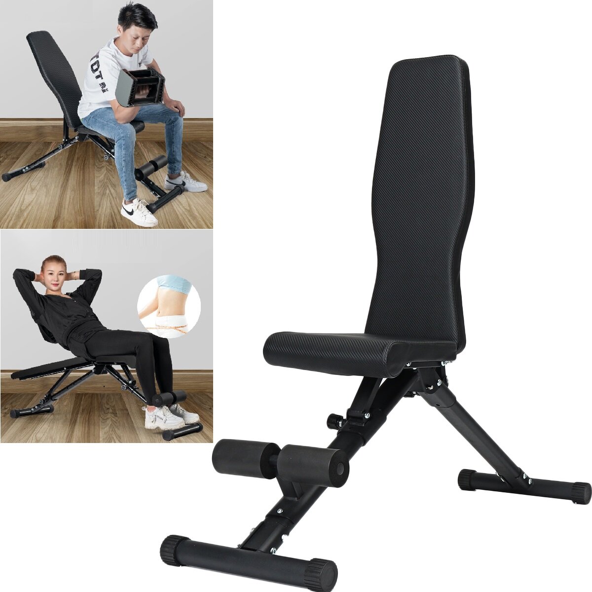 Adjustable Sit Ups Bench With 3 Levels of Cushion Adjustment &7 Levels Of Backrest Adjustment Foldable StableHigh Perf
