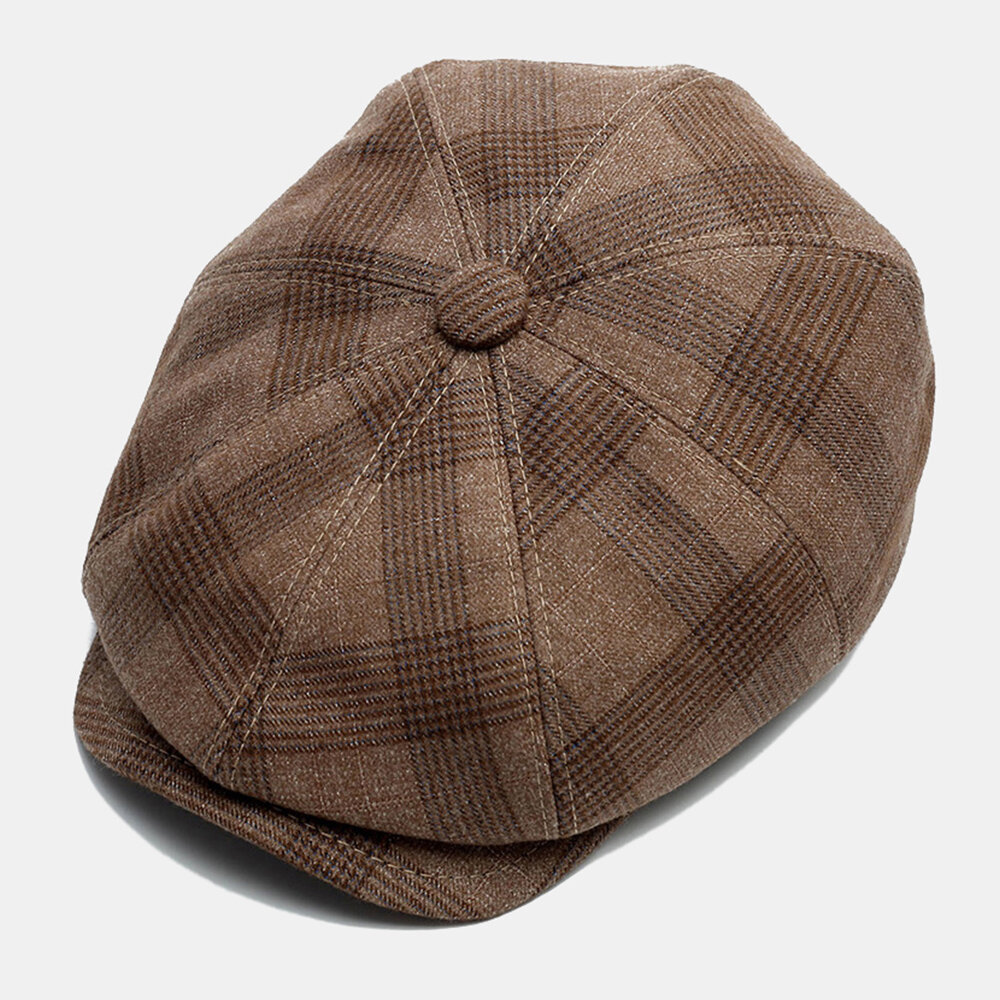 

Men Octagonal Hat Lattice Pattern Outdoor Sunshade Windproof Berets Painter Hat