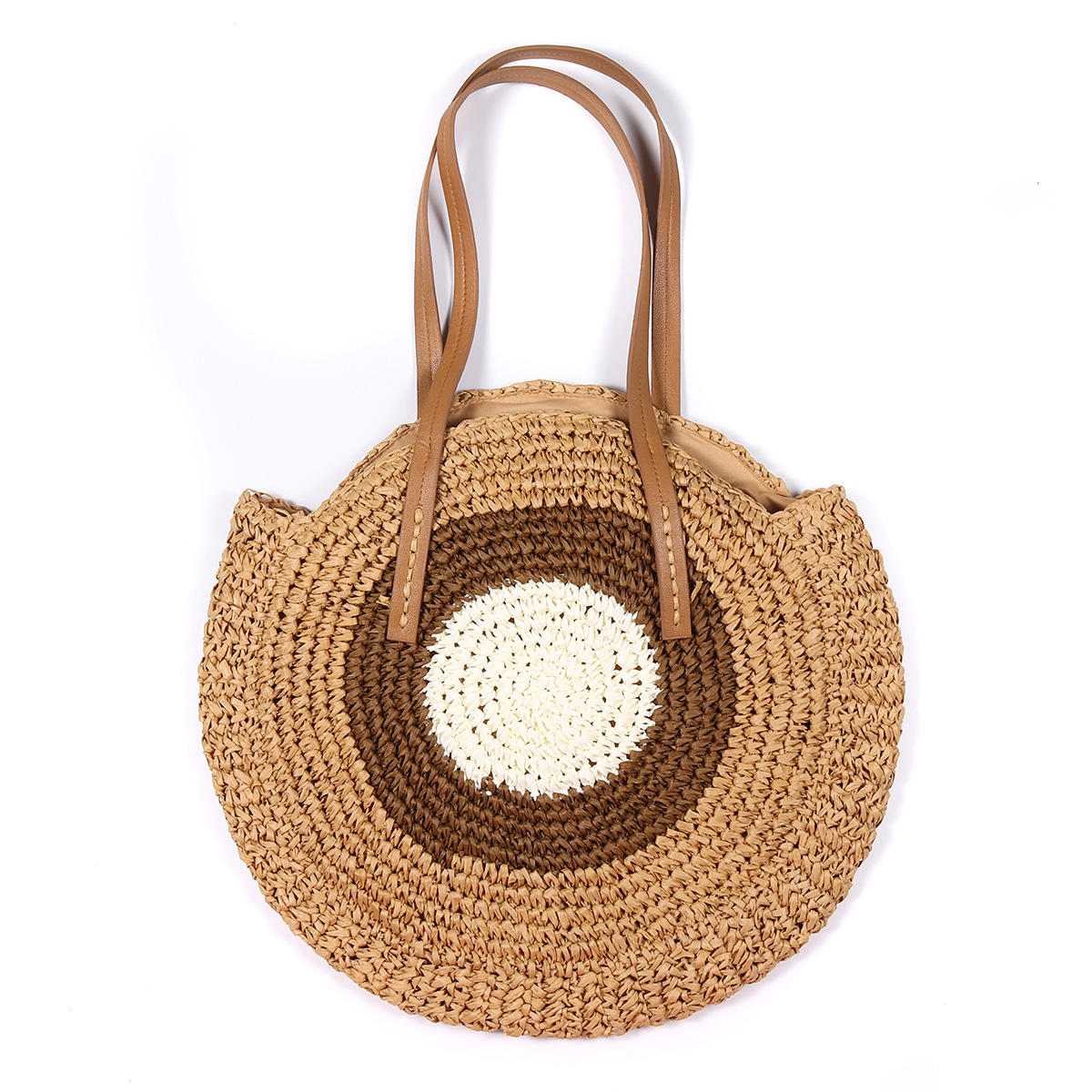 Γυναικείες παραλίες Στρογγυλή τσάντα αχύρου Κάδος Ρατάν Υφασμένη τσάντα