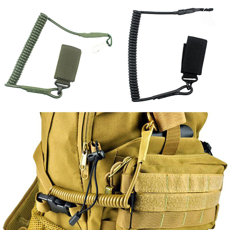 Cuerda elástica táctica anti-perdida para armas, con función de llave antirrobo, colgante retráctil y otros accesorios