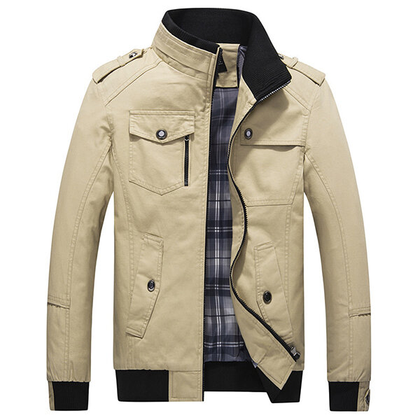 

Мужская Весна Осень Стенд Воротник Multi Pocket На открытом воздухе Куртка Casual Loose Coat