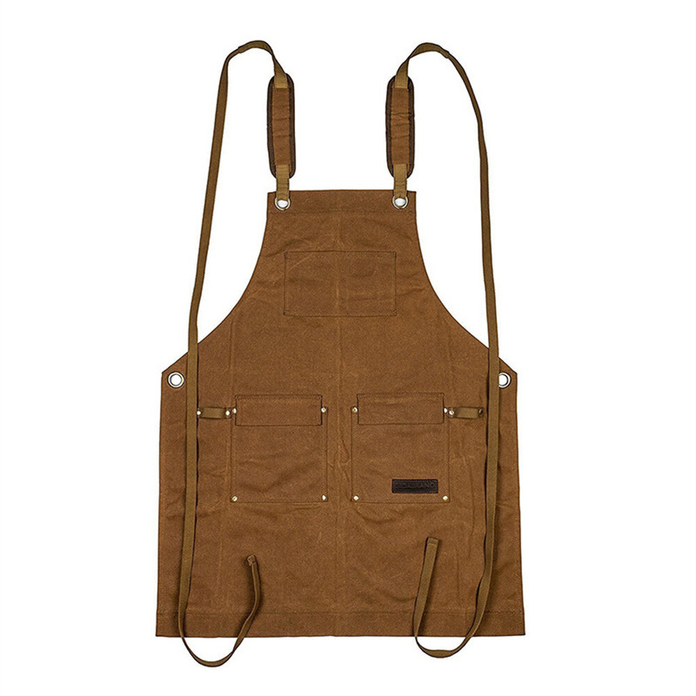 Extra large Style Apron Thick Canvas Suitable for Woodworkers Electricians Gardeners Black/Camel Durable Protective Work
