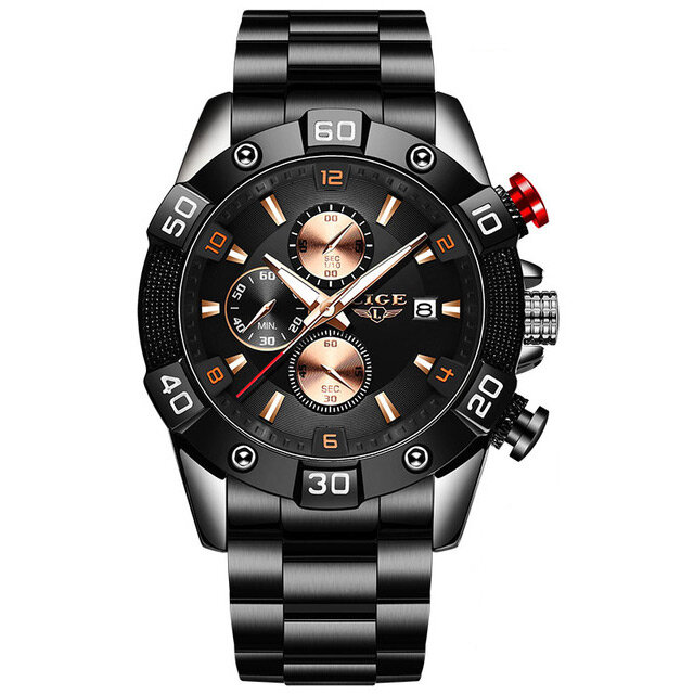 LIGE 10025 Men Metal Case Fashion Luminous Display 30m Waterproof Watch Quartz Watch