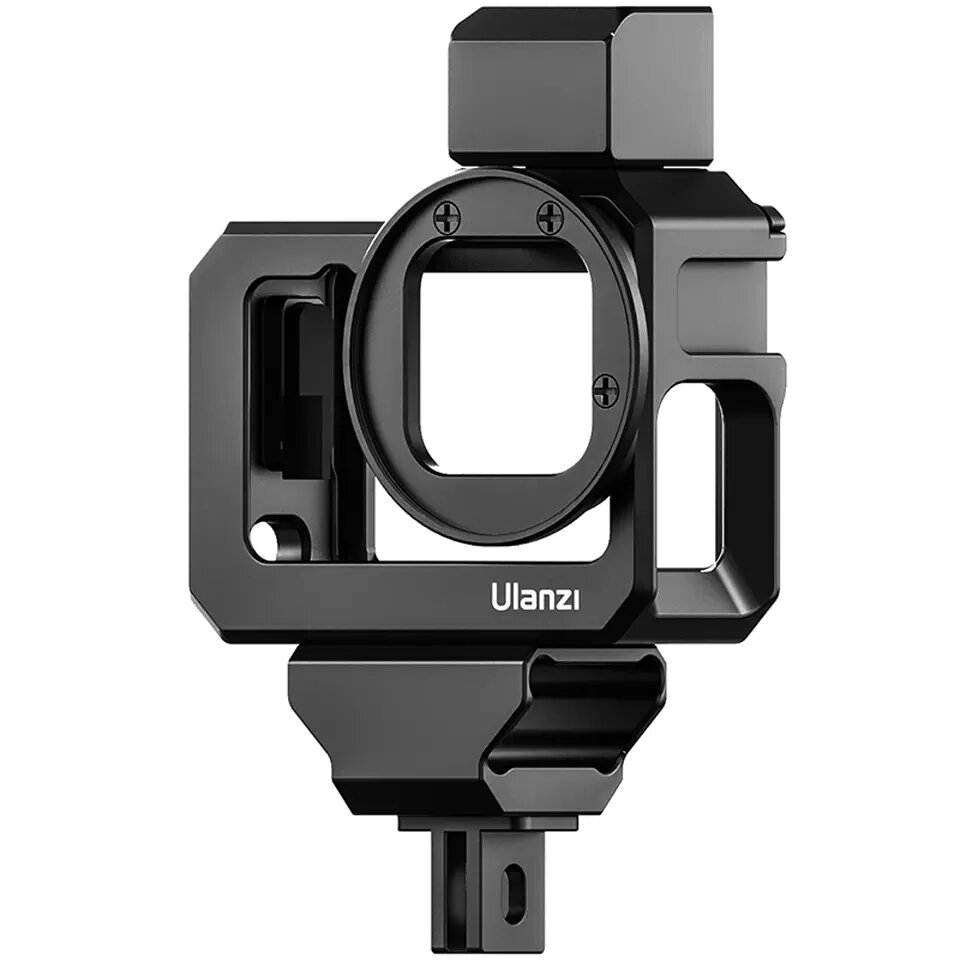 Ulanzi G9-5アルミニウム合金ハウジングスポーツアクションカメラメタルケージ、Gopro Hero9ブラックアクセサリー用デュアルコールドシューマウント付き落下防止コールドブートがVlog写真を拡