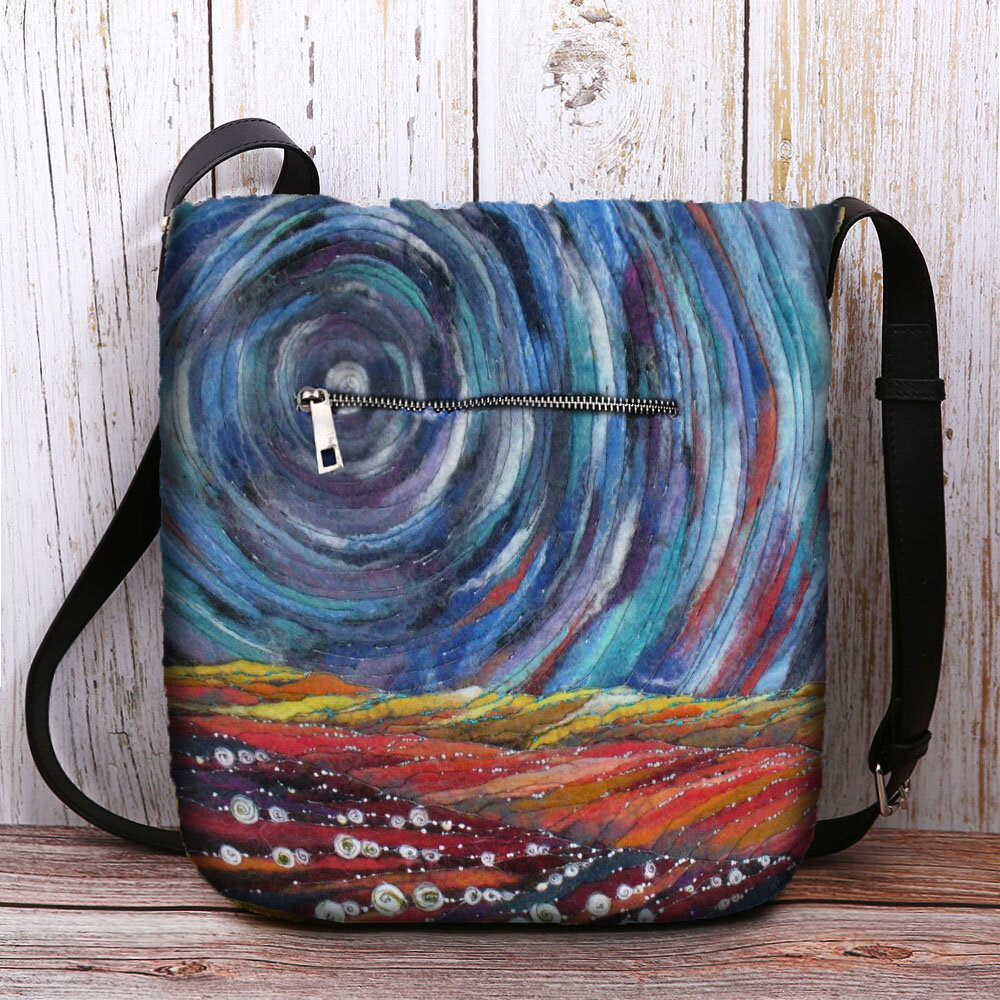 Women Starry Sky Colorful DIY Lamb Hair Bag Crossbody Bag