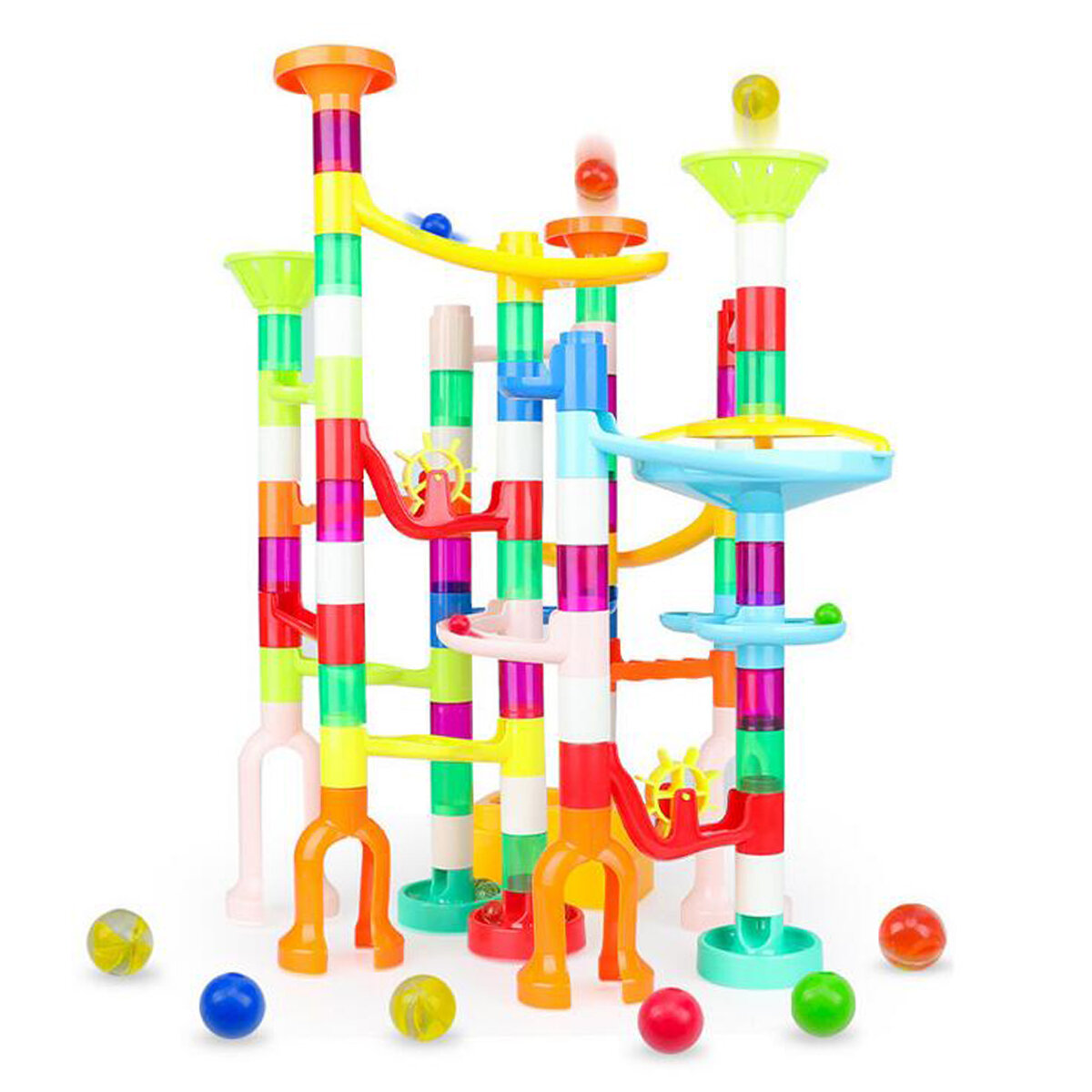105 stks Colorful Transparant Plastic Creatieve Marmeren Run Onderzetters DIY Montage Spoor Blokken 