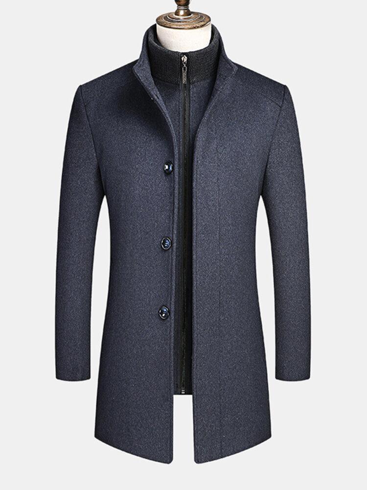 Mens Business Single-Breasted Detachable Lined Thicken Trench Coats