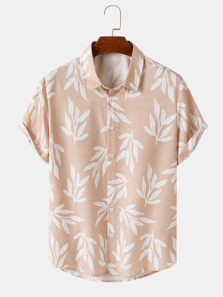 

Mens Plants Leaves Allover Print Buttons Up Short Sleeve Shirts