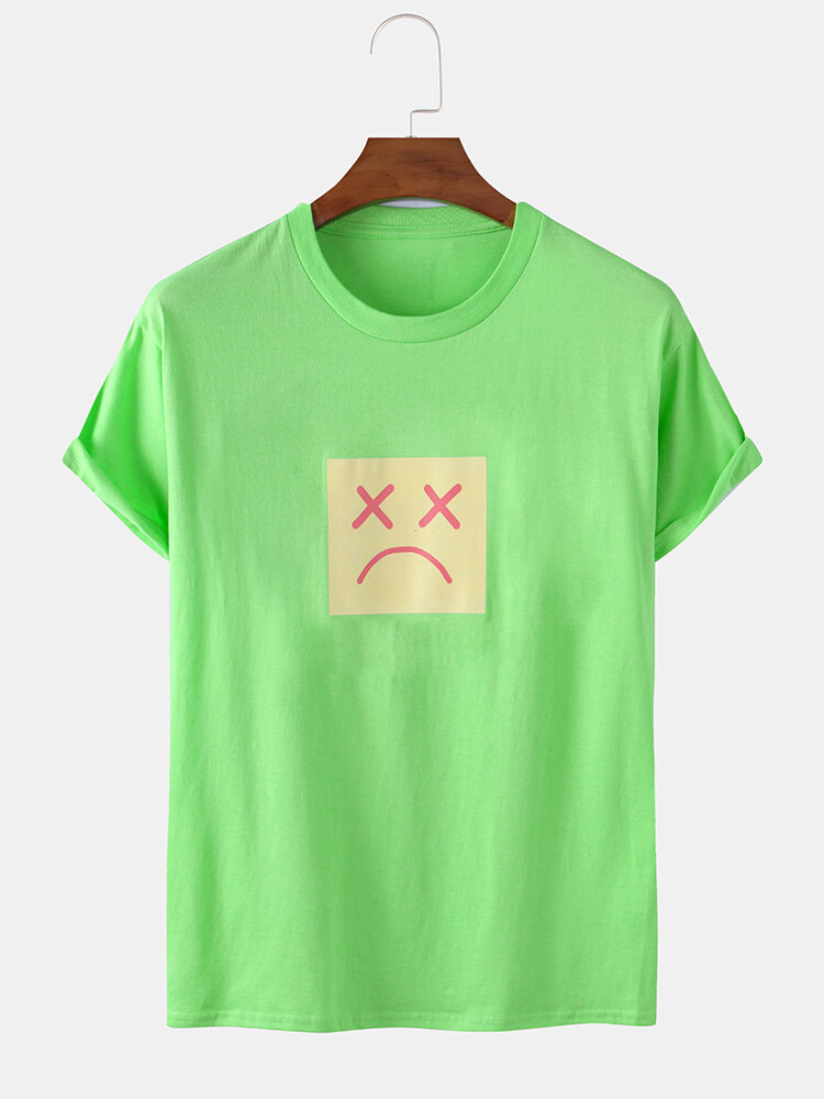 100% Cotton Sad Face Pattern Print Short Sleeve Casual T-Shirts