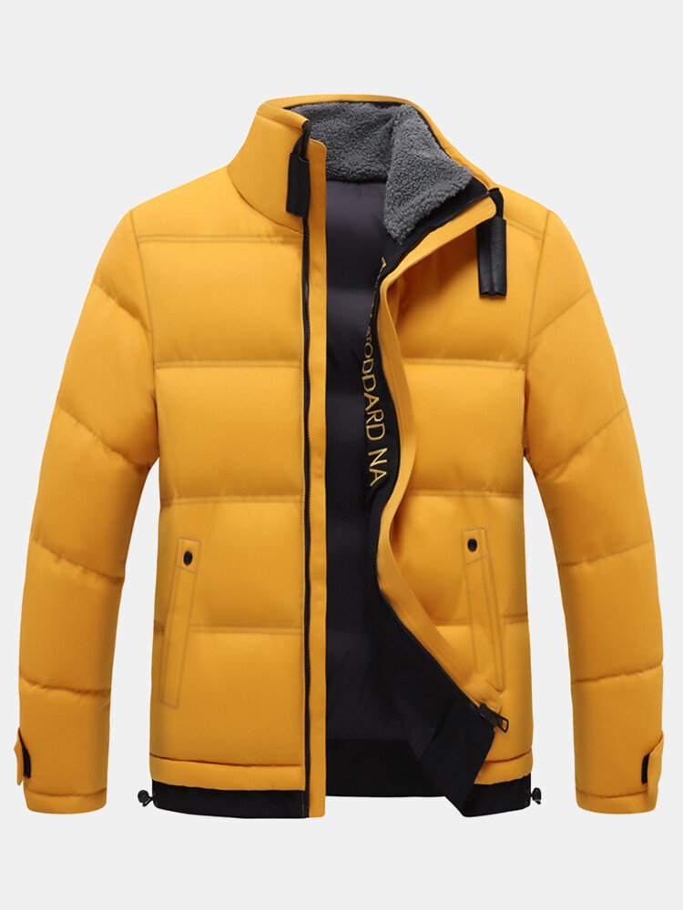 Men's Solid Color Thicken Stand Collar Warm Windproof Coats
