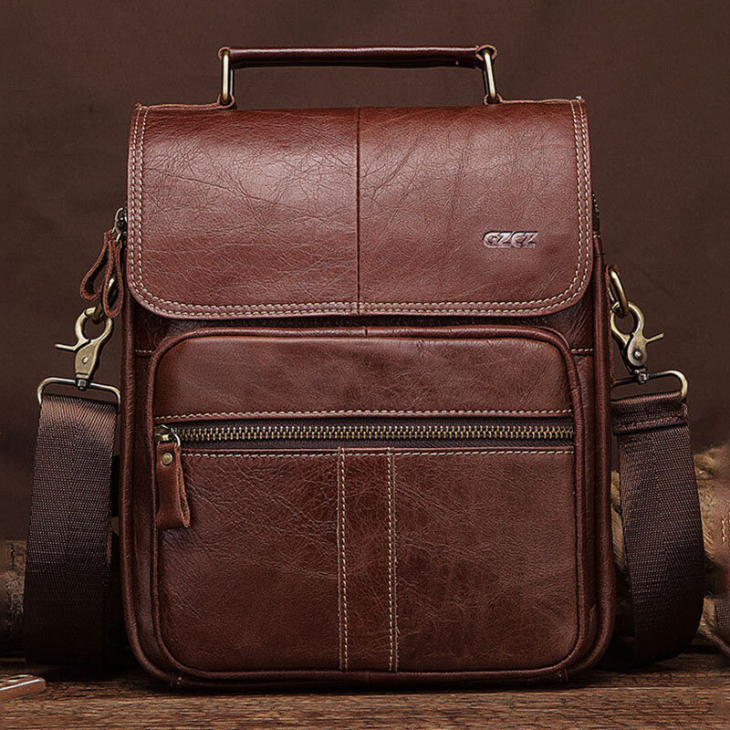 Men vintage genuine leather shoulder bag crossbody bag messenger bag ...