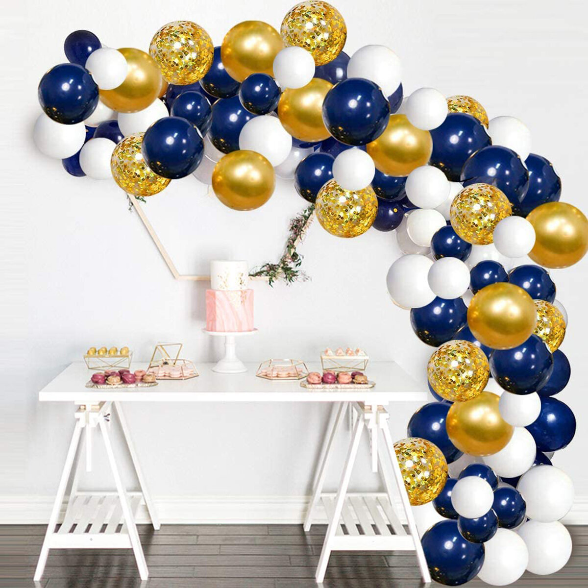 

61Pcs Navy Theme Party Balloon Set Arch Latex Balloon with Gold Confetti Set for Kids Baby Shower Birthday Party Decorat