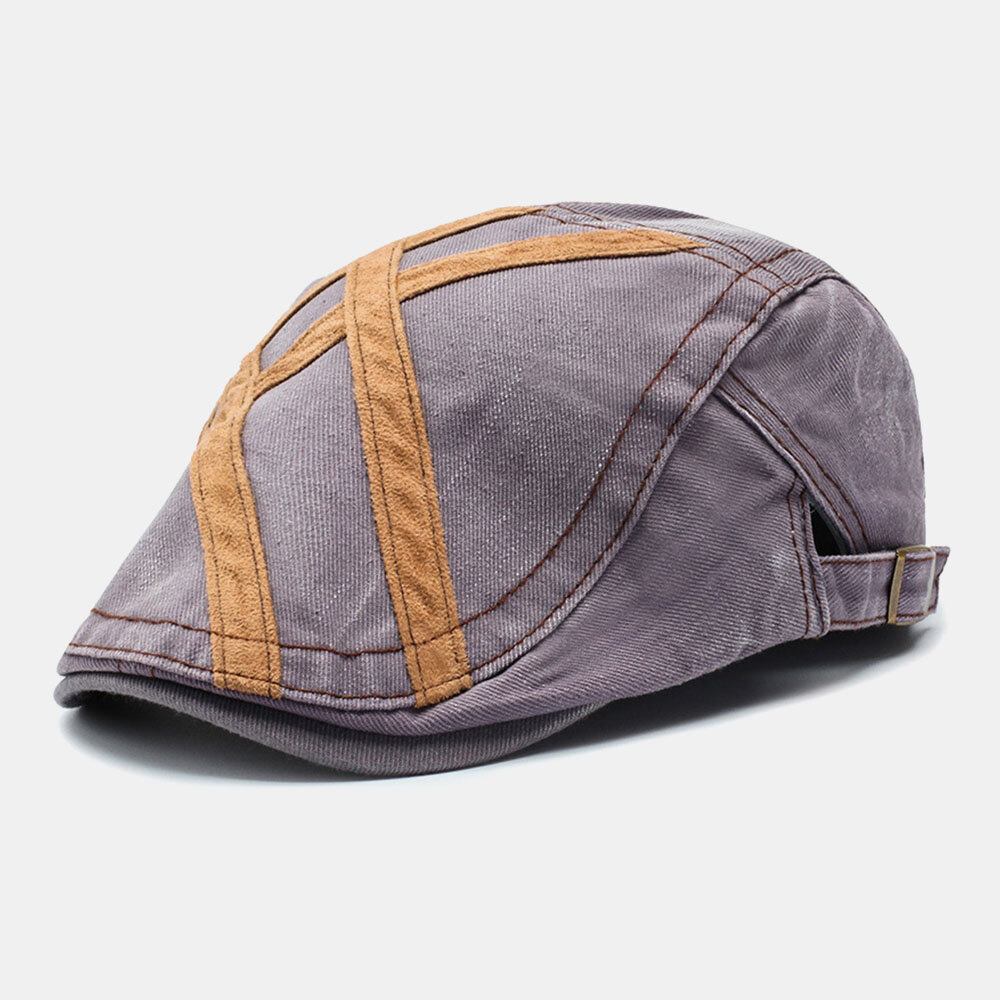 

Men Cotton Patchwork Retro Sunscreen Sunshade Beret Cap Forward Cap Flat Hat