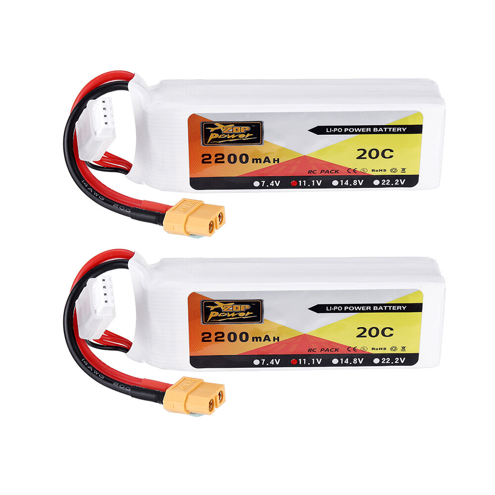 2 stuks ZOP Power 11.1V 2200mAh 3S 20C Lipo-batterij XT60-stekker voor Eachine Wizard X220 FPV Racin