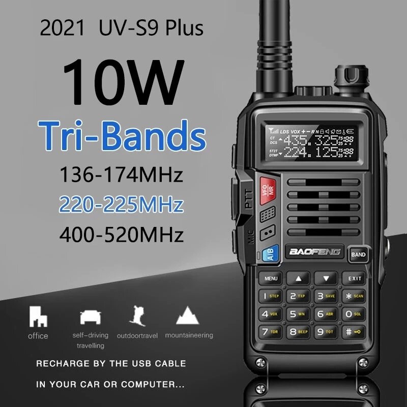 2021 BaoFeng UV-S9 Plus Walkie Talkie Tri-Band 10W Krachtige 10W CB Radio Transceiver VHF UHF 136-17