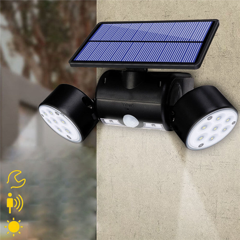 30LED Solar Power PIR Motion Sensor Wall Light Adjustable Dual Head Outdoor Spot Lamp