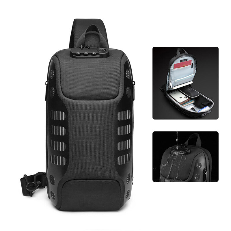 OZUKO Waterproof USB Sling Bag Headphone Jack Anti-theft Lock Shoulder Bag Chest Messenger Pack Camping Travel