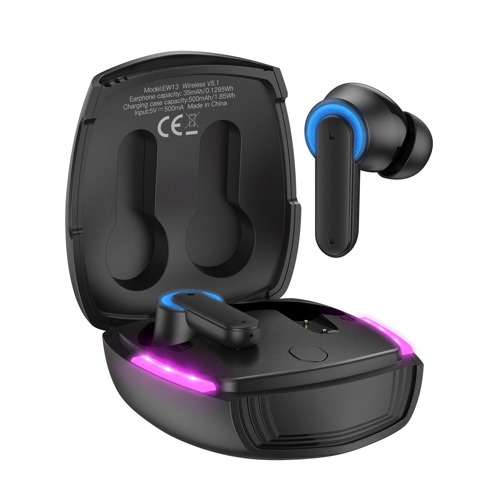 Hoco EW13 TWS bluetooth 5.1 Earbuds ENC Noise Reduction 13mm Large Driver LED Colorful Lights HiFi S