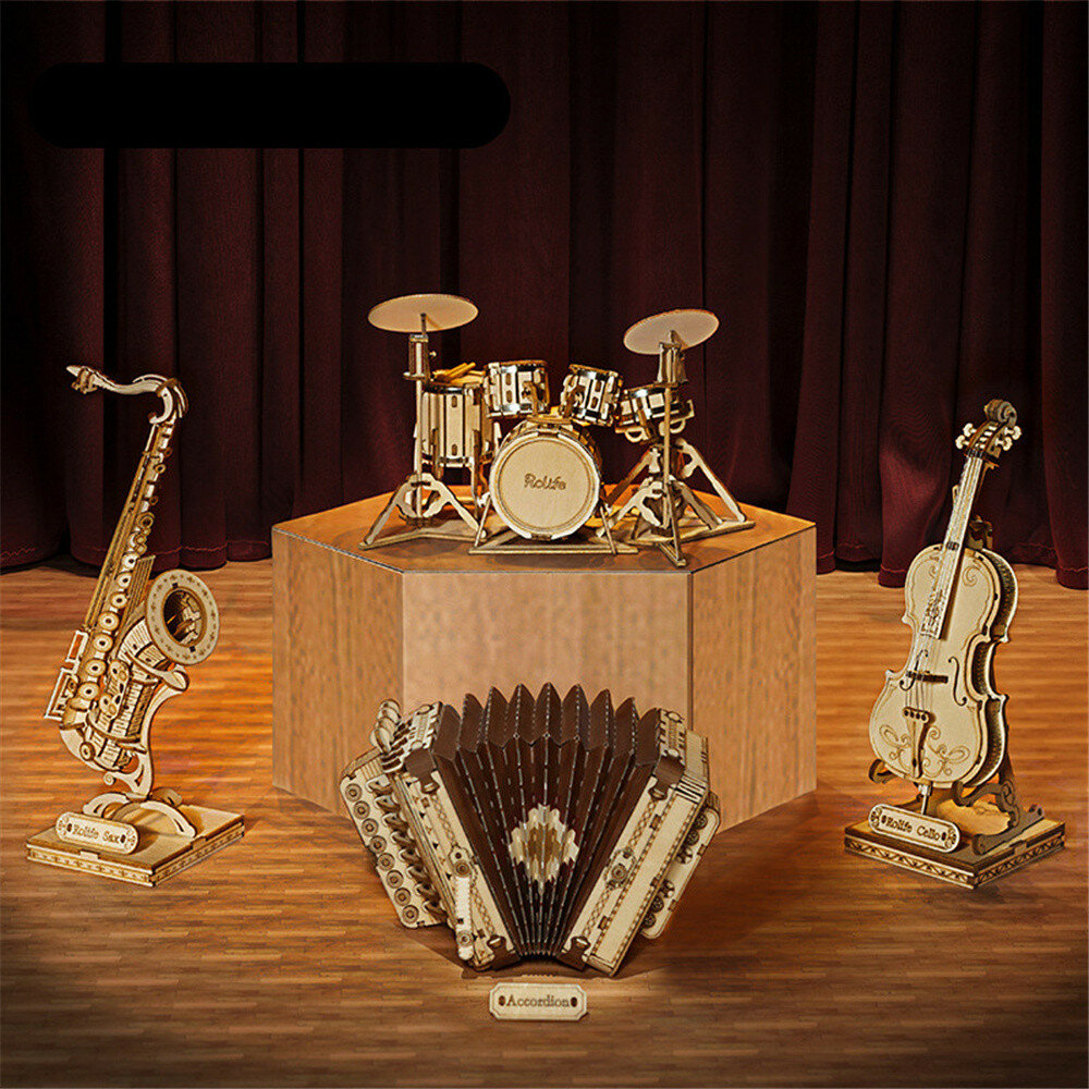 ROBOTIME DIY 3D Puzzel Houten Muziekinstrument Model Decompressie Met de hand gemonteerd voor Verjaa